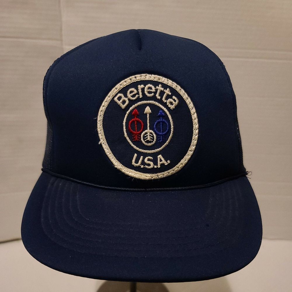 Vintage Beretta USA Snapback Mesh Trucker Blue  Hat Pistol Handgun Weapon.